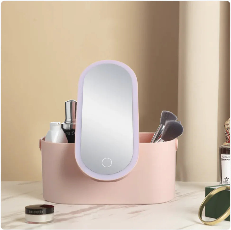 Portable LED Makeup Mirror & Travel Organizer Box